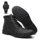 Kit Bota Masculina Casual Coturno + Relógio Ponteiro