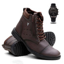 Kit Bota Masculina Casual Coturno + Relógio Ponteiro